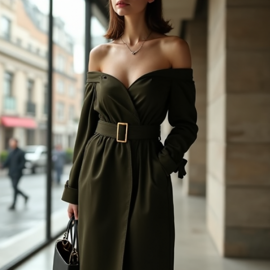 Minimalist Solid Color Off-Shoulder Trench Coat