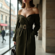 Minimalist Solid Color Off-Shoulder Trench Coat