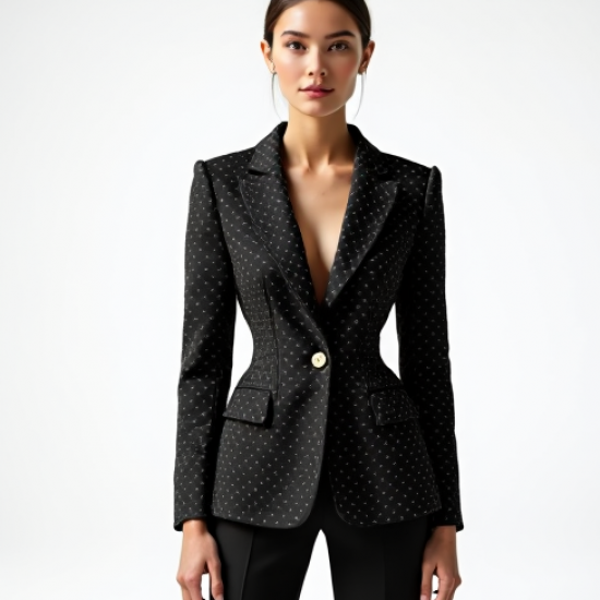 Modern Urban Polka Dot Corset Waist Tailored Blazer