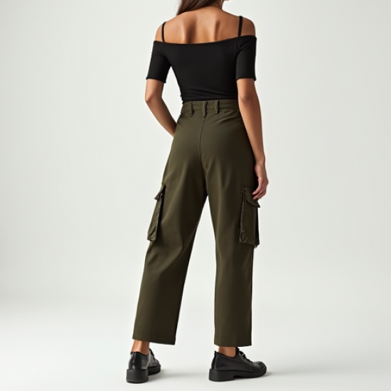 Minimalist Solid Color Off-Shoulder Cargo Pants