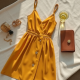 Mustard Yellow Double-Breasted Chiffon Camisole Dress