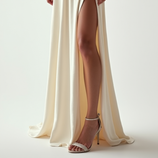 Ivory White Velvet Split Thigh A-Line Dress
