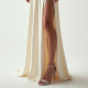 Ivory White Velvet Split Thigh A-Line Dress