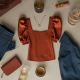 Terracotta Satin Square Neck Puff Sleeve Top