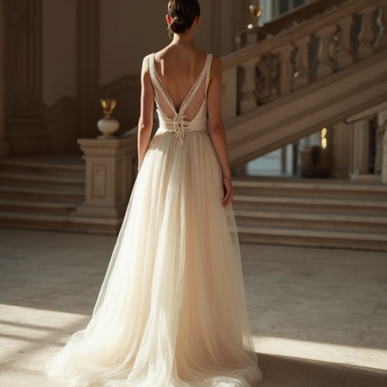 French Style Double-Breasted Tulle Evening Gown