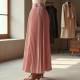Pastel Pink Cashmere Blend Belted Pleated Maxi Skirt