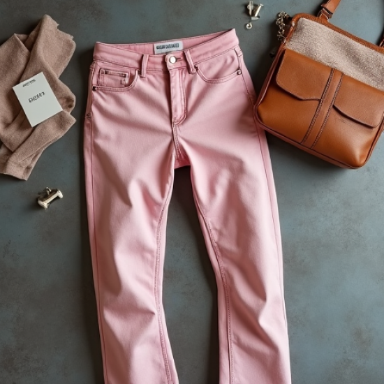 Pastel Pink Abstract Print Cowl Neck Straight Jeans
