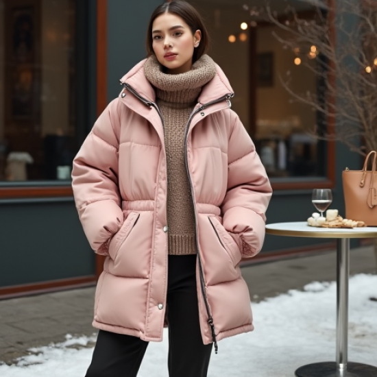 Pastel Pink Cotton Poplin Cut-Out Puffer Coat