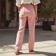 Pastel Pink Cotton Poplin Cut-Out Straight Jeans