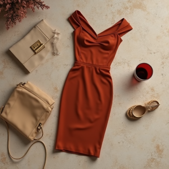 Terracotta Solid Color Off-Shoulder High-Waist Pencil Skirt