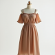 Oatmeal Chiffon Off-Shoulder Tea Dress