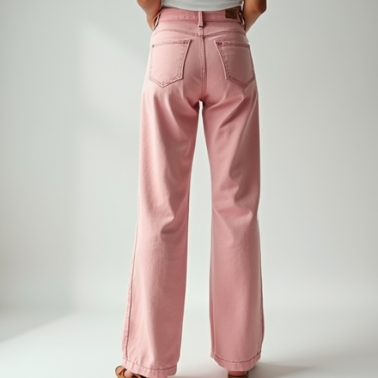 Pastel Pink Gingham Backless Straight Jeans