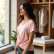 Pastel Pink Solid Color Wrap Front Graphic Tee