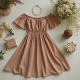 Oatmeal Chiffon Off-Shoulder Tea Dress