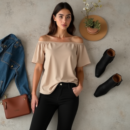 Oatmeal Chiffon Off-Shoulder Graphic Tee