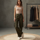 Minimalist Solid Color Off-Shoulder Cargo Pants