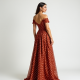 Terracotta Polka Dot Off-Shoulder Evening Gown