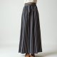 Retro Striped Belted Pleated Maxi Skirt