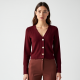 Burgundy Ribbed Knit V-Neck Cropped Jacket