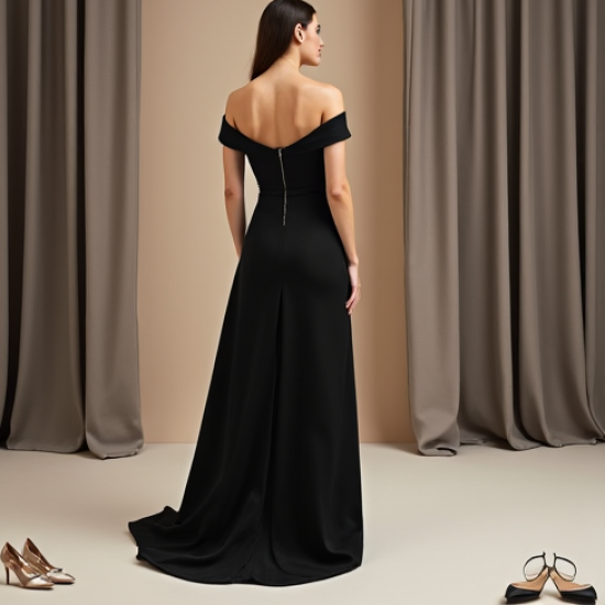 Minimalist Solid Color Off-Shoulder Evening Gown