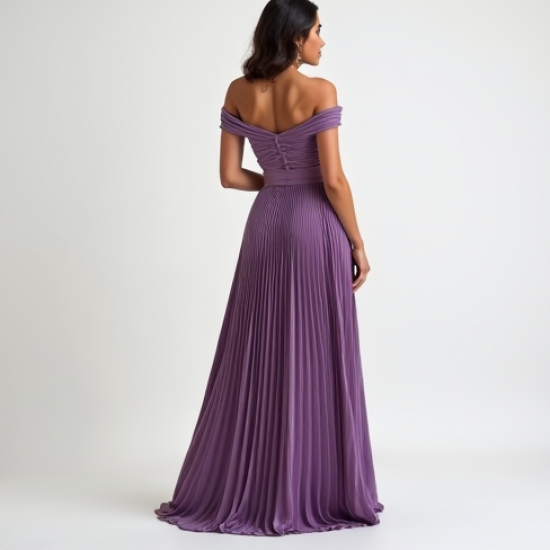 Lavender Off-Shoulder Velvet Pleated Maxi Skirt
