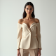 Classic Off-Shoulder Organza Tailored Blazer