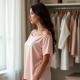 Pastel Pink Off-Shoulder Satin Graphic Tee