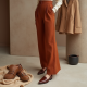 Terracotta Tweed V-Neck Wide-Leg Pants