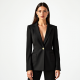 Midnight Black Abstract Print Off-Shoulder Tailored Blazer