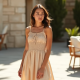 Oatmeal Gingham Smocked Babydoll Dress