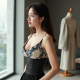 Korean Chic Abstract Print Cowl Neck Corset Top
