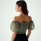 Classic Off-Shoulder Organza Puff Sleeve Top