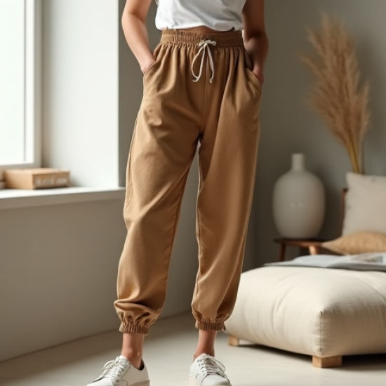 Oatmeal Gingham Smocked Relaxed Joggers