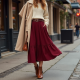 Burgundy Ribbed Knit V-Neck Tiered Boho Skirt