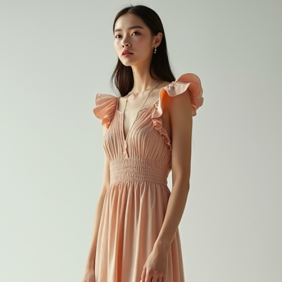 Korean Chic Solid Color Ruffled Maxi Dress