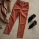Terracotta Houndstooth Puff Sleeve Straight Jeans