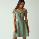 Sage Green Tweed Off-Shoulder Sundress