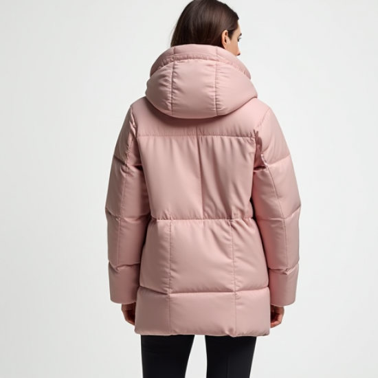 Pastel Pink Abstract Print Cowl Neck Puffer Coat