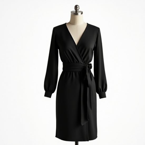 Classic Black Wrap Cocktail Dress
