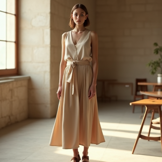 French Style Silk Wrap Front Skirt