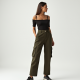 Minimalist Solid Color Off-Shoulder Cargo Pants
