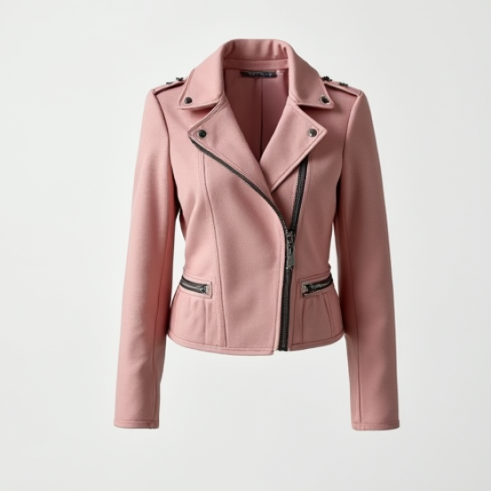 Pastel Pink Jacquard Belted Biker Jacket