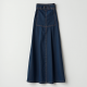Navy Blue Denim Wrap Front Pleated Maxi Skirt
