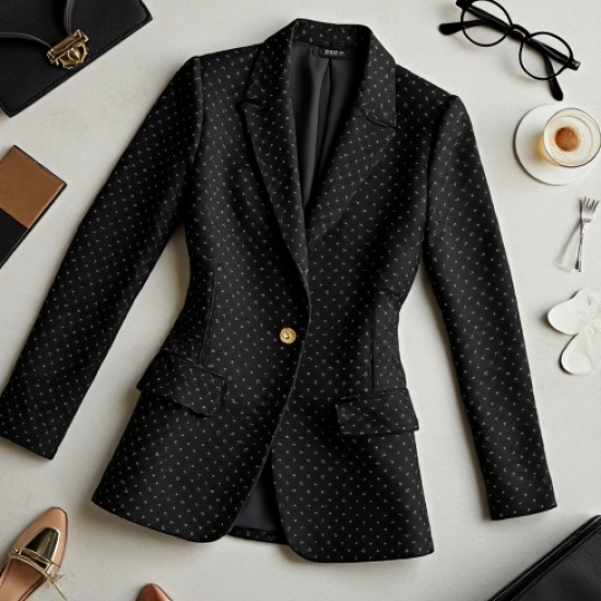 Modern Urban Polka Dot Corset Waist Tailored Blazer