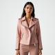 Pastel Pink Solid Color Wrap Front Biker Jacket