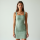 Sage Green Gingham Square Neck Bodycon Dress