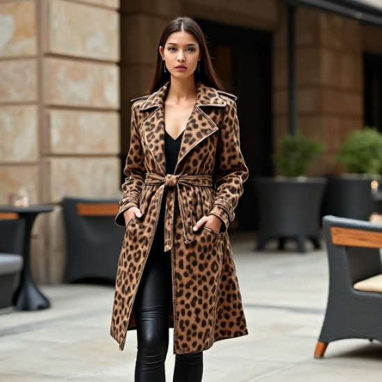 Romantic Animal Print Backless Trench Coat