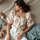 Romantic Floral Print Square Neck Blouse