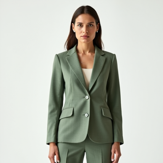 Sage Green Gingham Square Neck Tailored Blazer