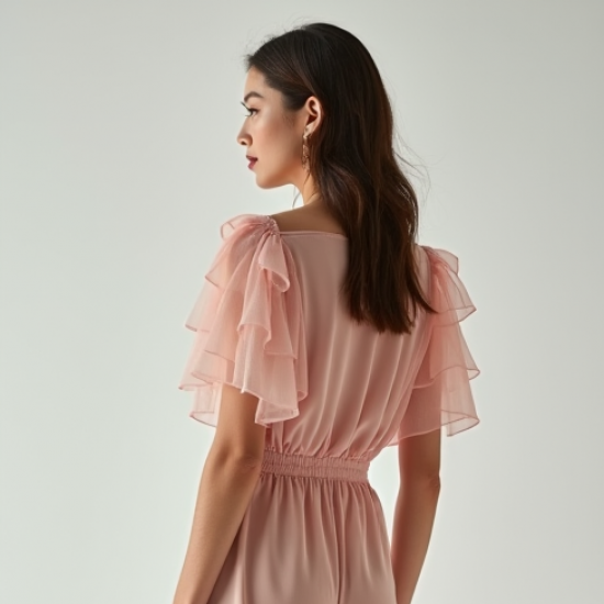 Pastel Pink Ruffled Organza Paperbag Waist Pants